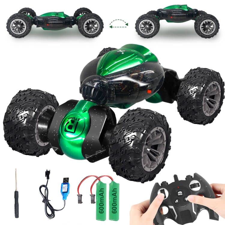 OUTTUO Voiture Télécommandée pour Enfants, 4WD RC Stunt Car, Dérive Horizontale，360° Rotation RC Auto, 2 Batterie，1:18 Capteur de Jouet Voitures Cadeau pour Enfants Garçon 3-12 Ans（Vert）