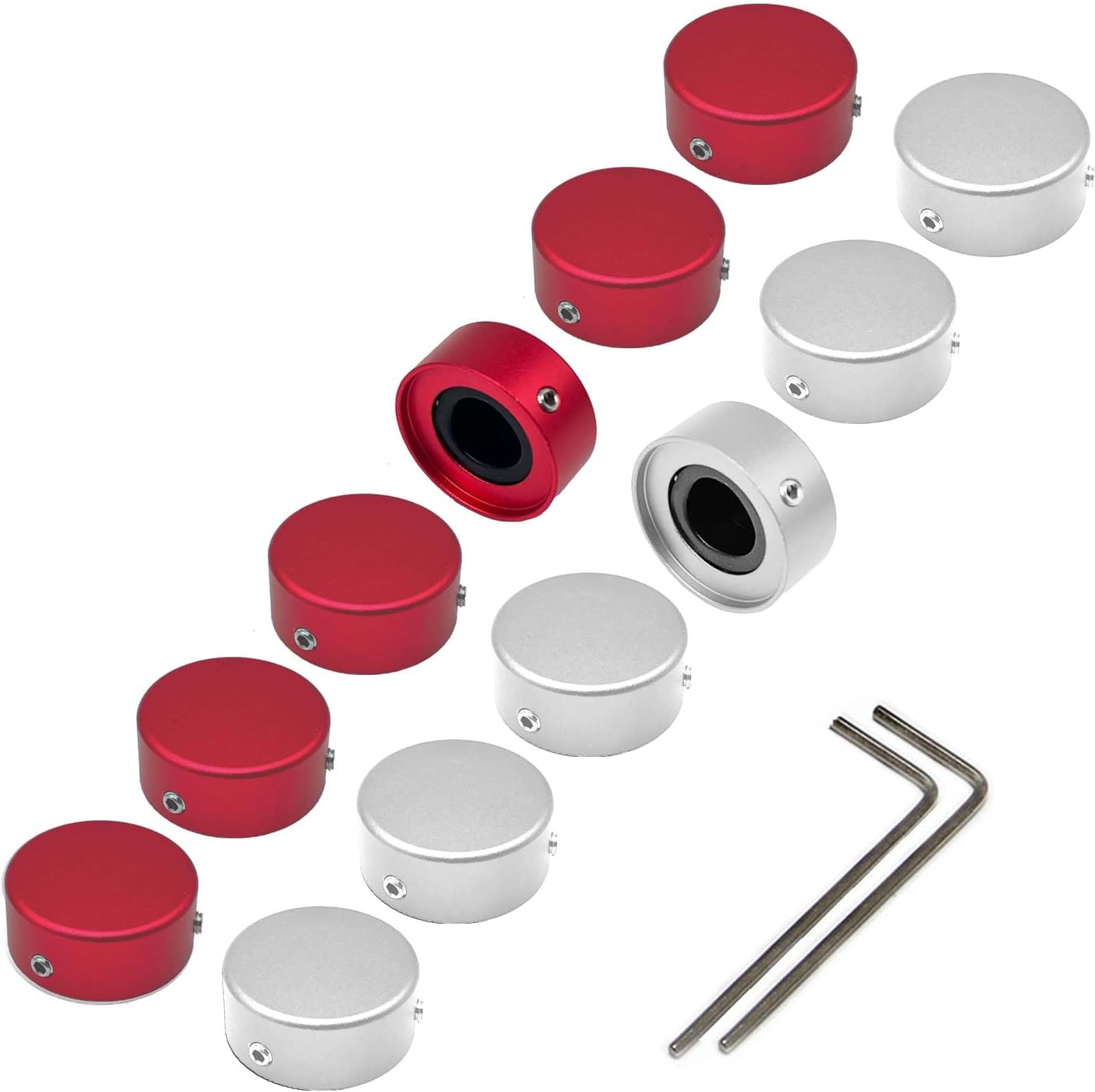 Footswitch Topper Guitar Pedal Button Caps with 3 Set Screws and Protective Fitting Increasing Accuracy,Comfort for Common Switches diameter of 3/8"| SOLUTEK BUTTONS V1 12Pcs Red Silver