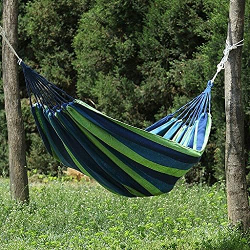 Outdoor Single/Double Hammock Garden Camping Canvas Hammock Hanging Bed Swing 2 ropes 2 straps and 2 S-shaped hooks(Blue, Single)
