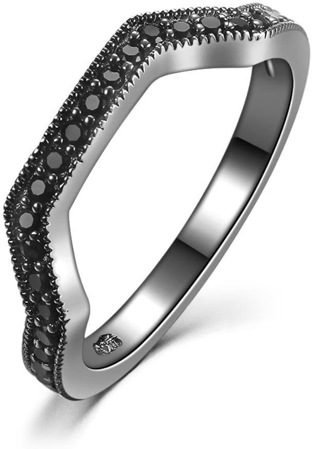 Castillna Black Sterling Silver Black Cubic Zirconia Wedding Band Ring for Women