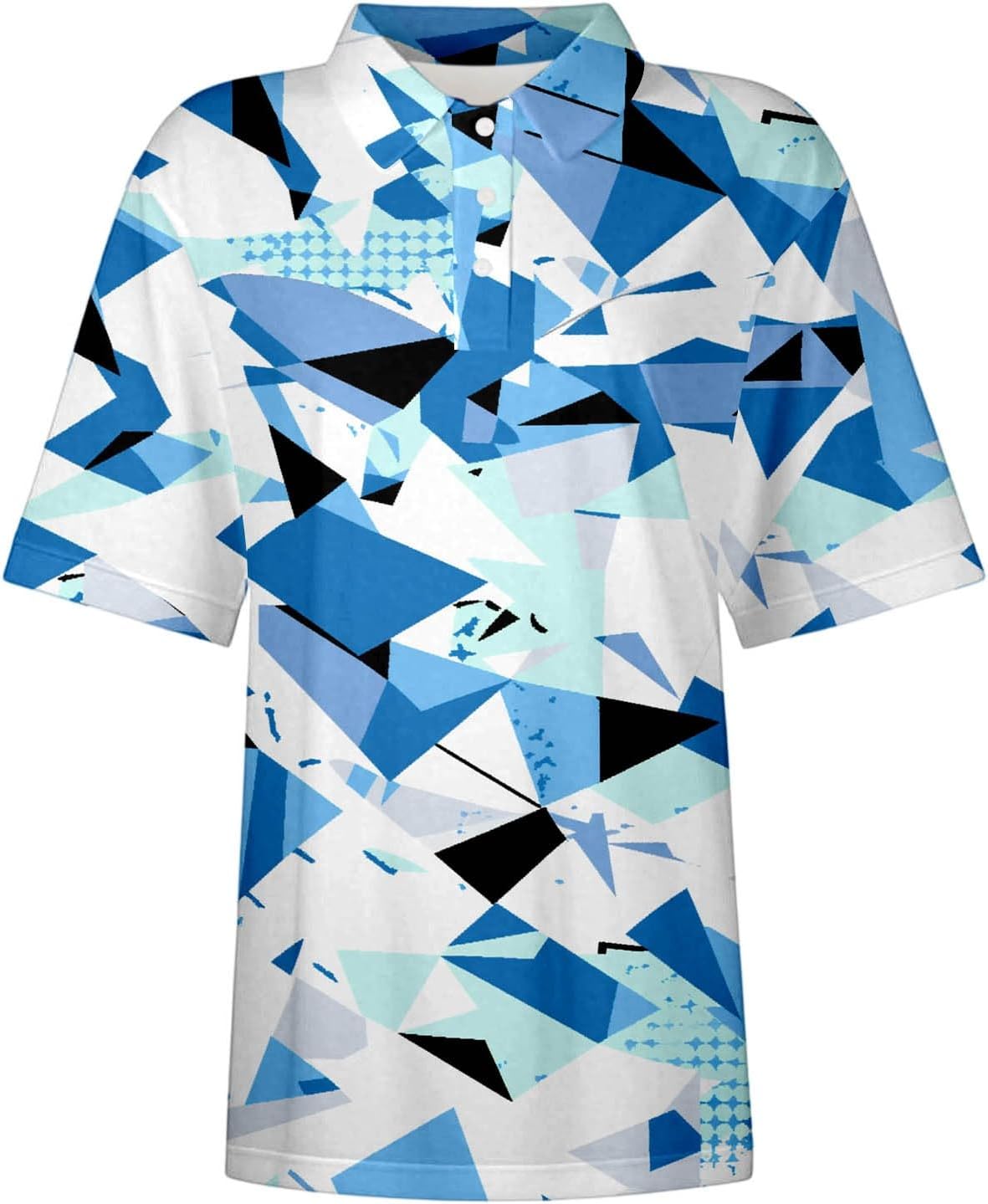 Generisch Short Sleeve Printed Blouse with Turn-Down Collar Casual Summer Shirt for Women in Loose Fit Ideal for Everyday Office