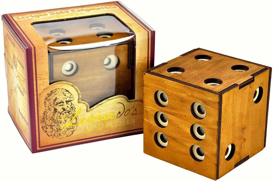 Logica Puzzles Art. Dice Secret Box - Wooden Brain Teaser - Puzzle Box - Difficulty 5/6 Incredible - Leonardo da Vinci Collection