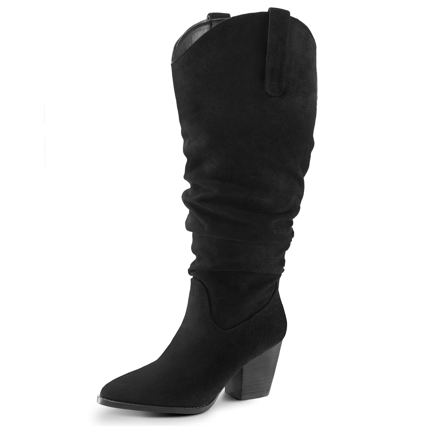 mysoft Womens Wide Calf Knee High Boots Cowgirl Low Chunky Stacked Heel Wide Width Pointed Toe Slouchy Tall