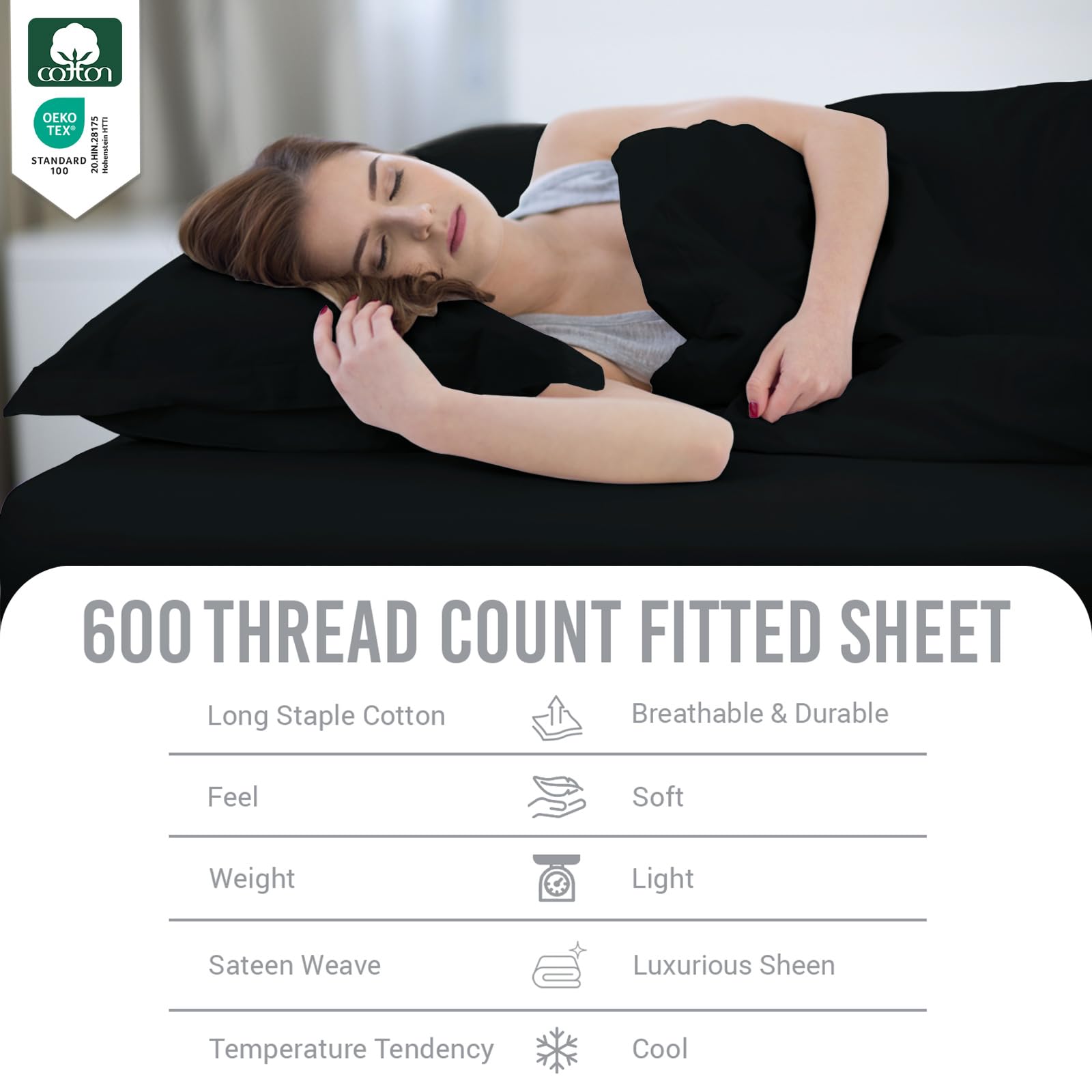 Pizuna Pure Combed Cotton Single Bed Fitted Sheet Black - Image 4