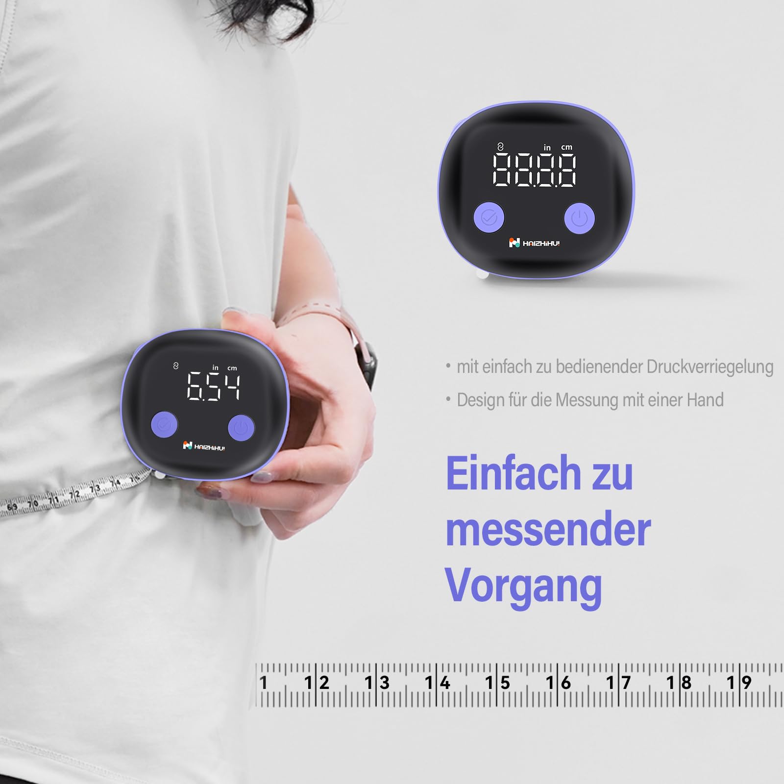 Fitdays Mètre Ruban Intelligent | Analyse du BMI/Graisse Corporelle via Bluetooth & Écran LED | Rétractable Automatique pour Fitness/Perte de Poids | App Fitdays & Design Ergonomique (ER307-Pourpre)