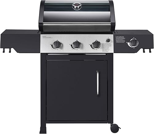 Parrilla de gas propano, parrilla de propano líquido de acero inoxidable de 3 quemadores con quemador lateral, estilo carrito de 48,000 BTU,