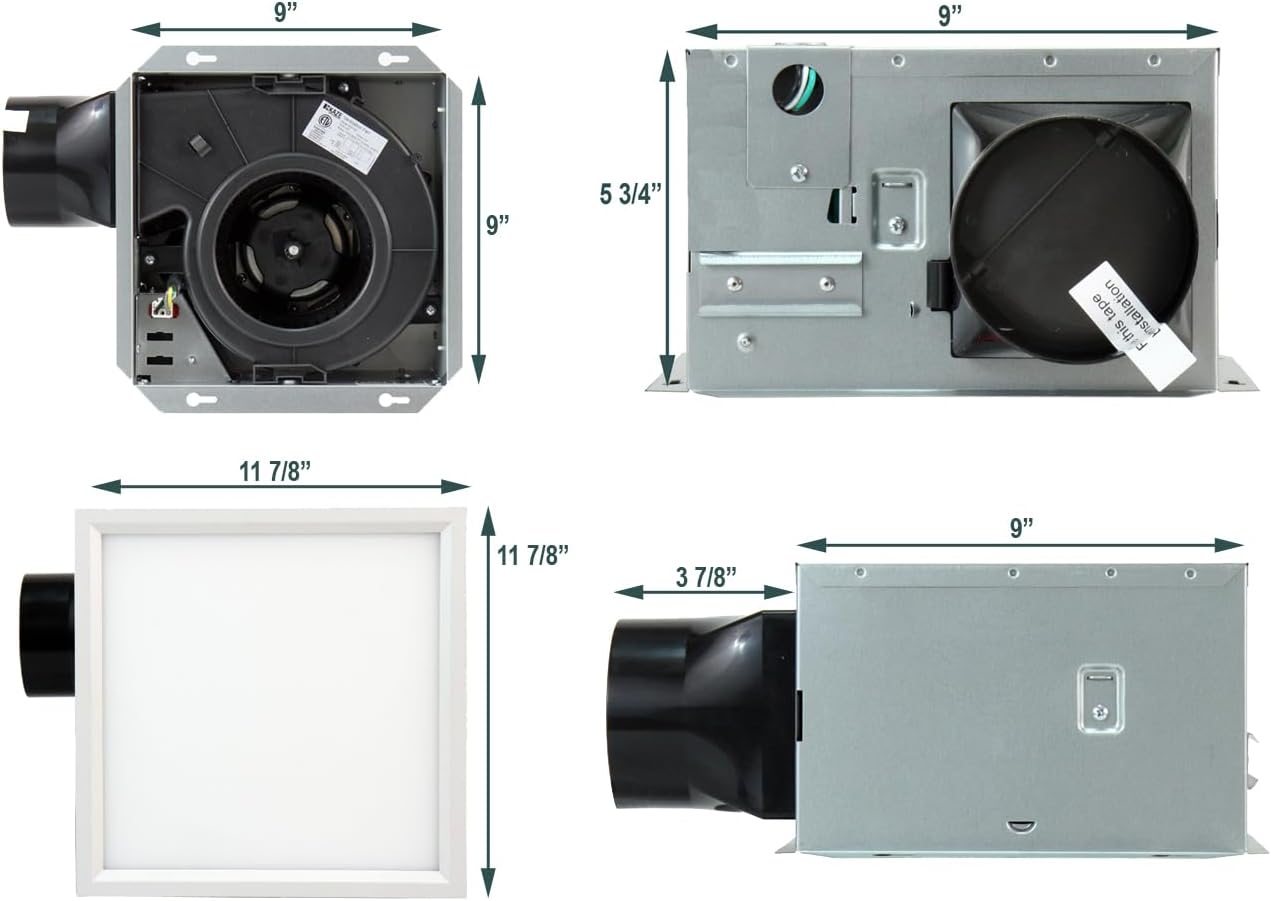 SNP100L9 | 100 CFM | 0.8 Sone | Energy Star Certified | Dimmable 4000K LED | No Attic Access Required | Quiet Bathroom Ventilation Exhaust Extractor Fan