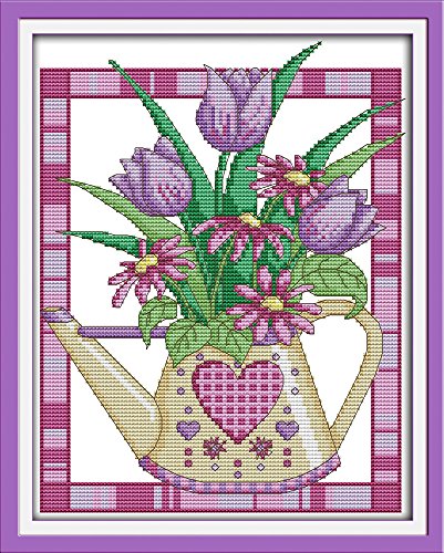 Image of Howie's Needlepoint Cross Stitch Kits, 14CT Pre-Printed Pattern Needlepoint Kits, Full Range of Stamped Starter Kits(A Purple Tulip vase,9.84 x 12 inch)