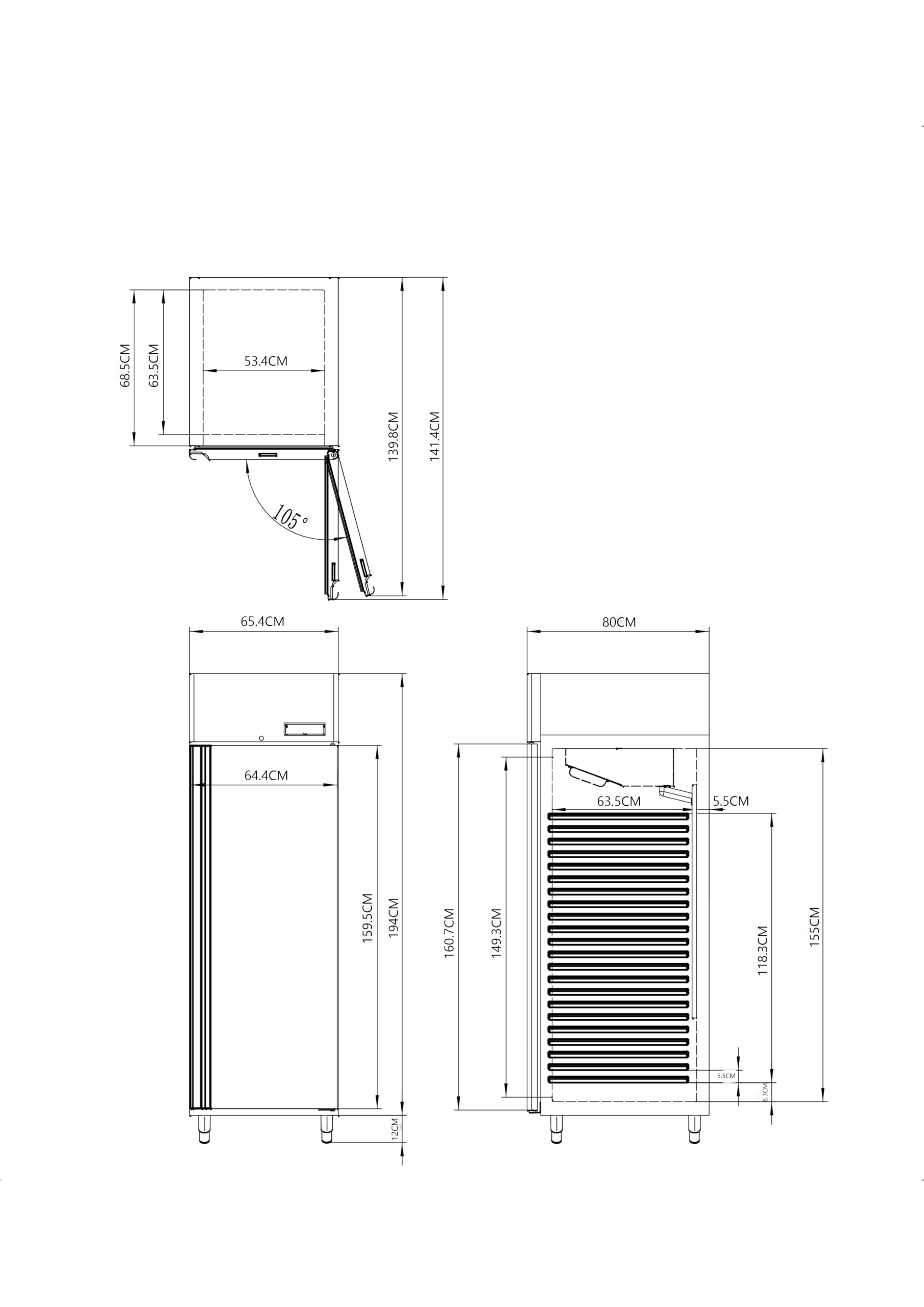 METRO Professional Réfrigérateur Professionnel GRE3700, Acier Inoxydable, 430 L, 65.4 x 80.5 x 206 cm, Froid Ventilé