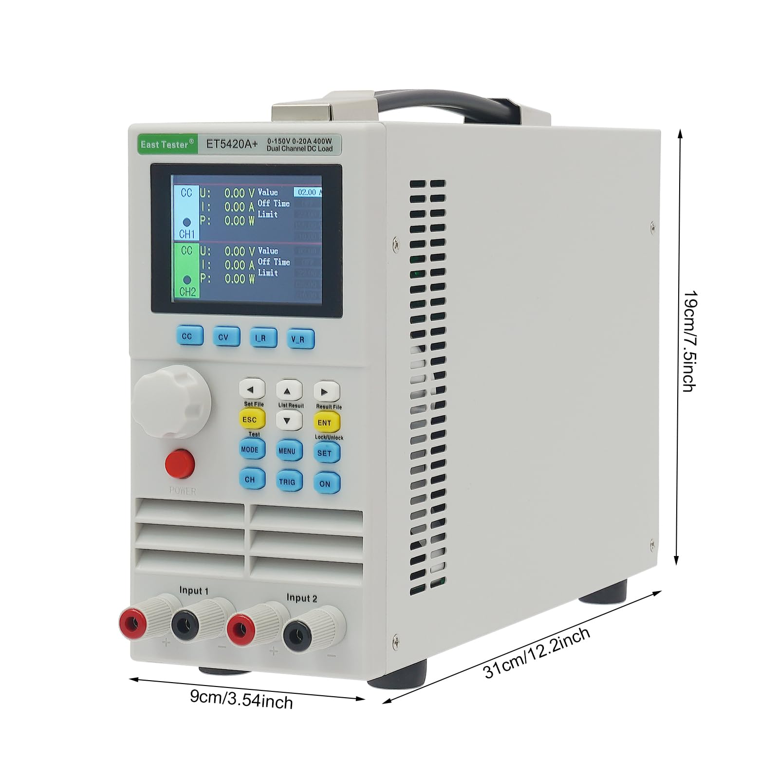 Elektronische Last 400W 0–150V 2x20A Programmierbarer Lasttester mit zwei Kanälen DC Labor-Last mit CC/CV/CR/CP USB, für Netzteile und LED-Test, 31x9x19cm
