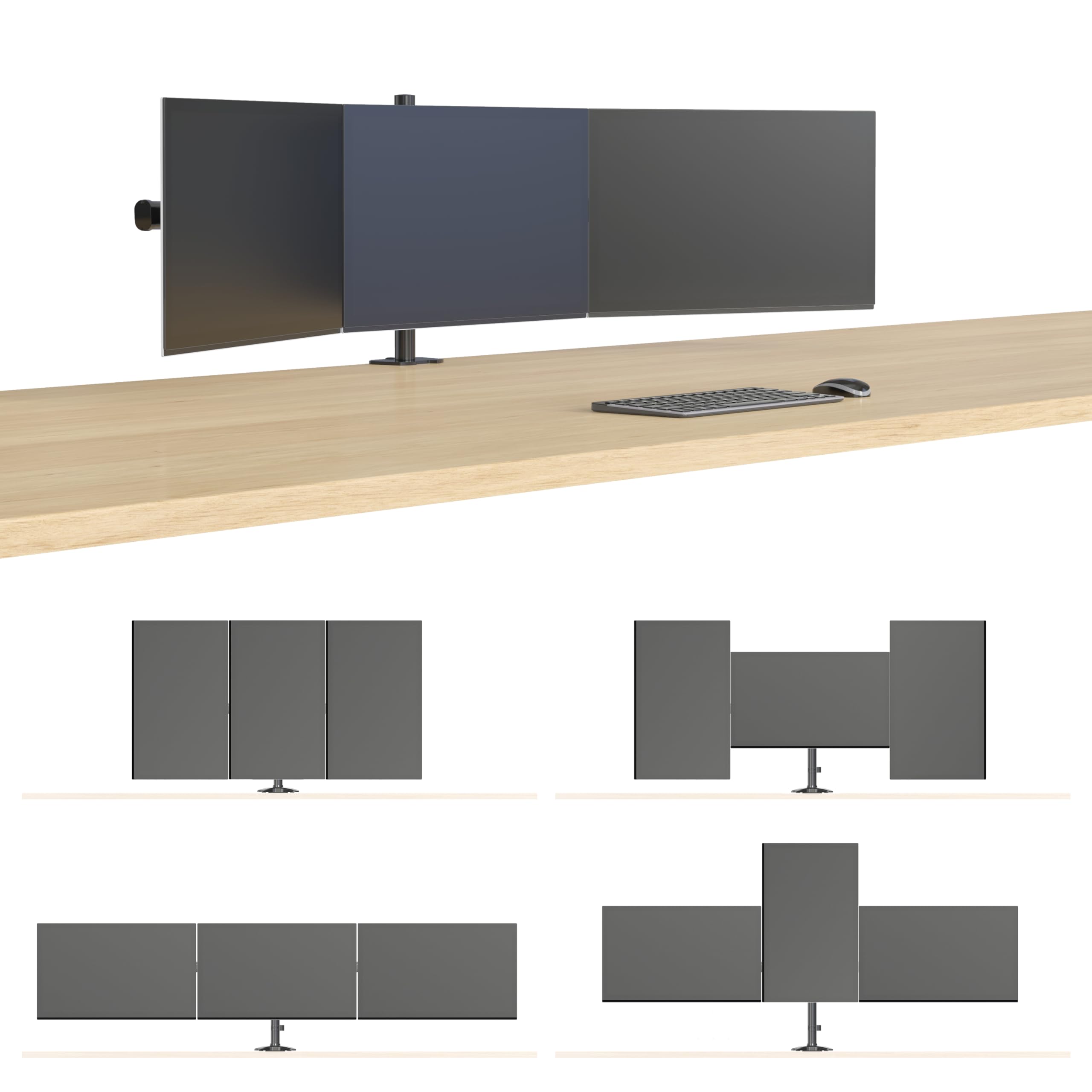 HFTEK Support de Bureau pour Trois Moniteur écran 15'' - 27'' Pouces avec VESA 75/100 - HF330C