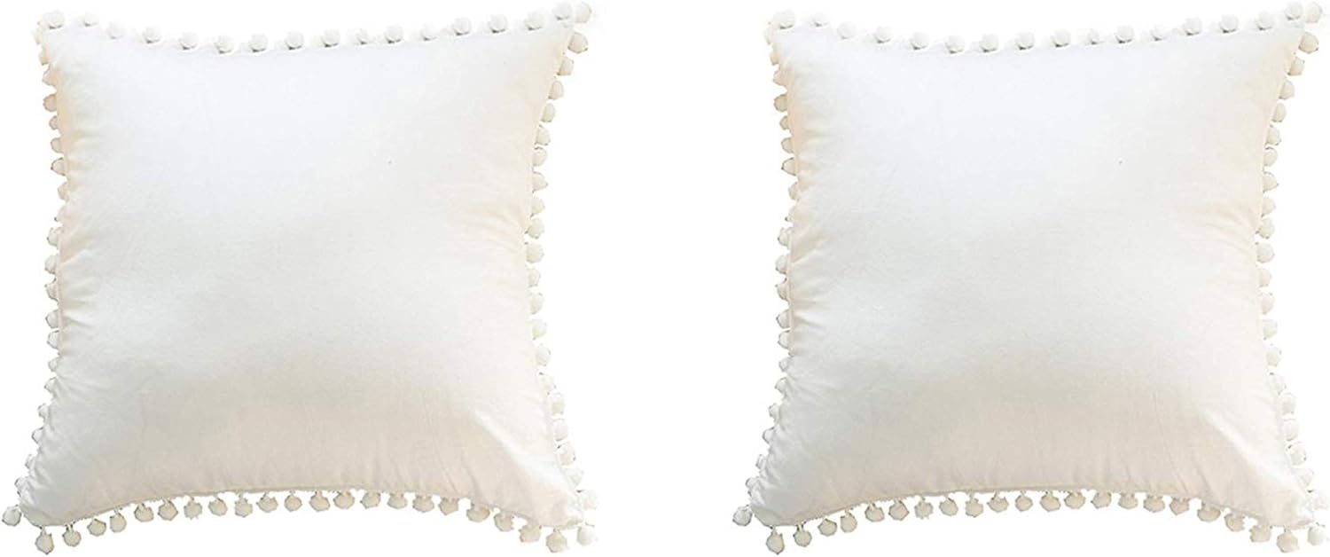 Pom Poms Cotton Throw Pillow Cases Sage European Square 26 x 26 Set of 2
