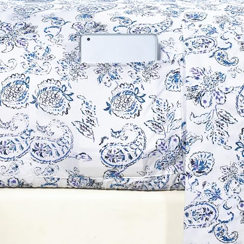 Elegant Comfort Luxury Soft Bed Sheets Paisley Pattern - 1500 Premium Hotel Quality Microfiber Softness Wrinkle and Fade Resistant (6-Piece) Bedding Set, Full, Paisley Indigo