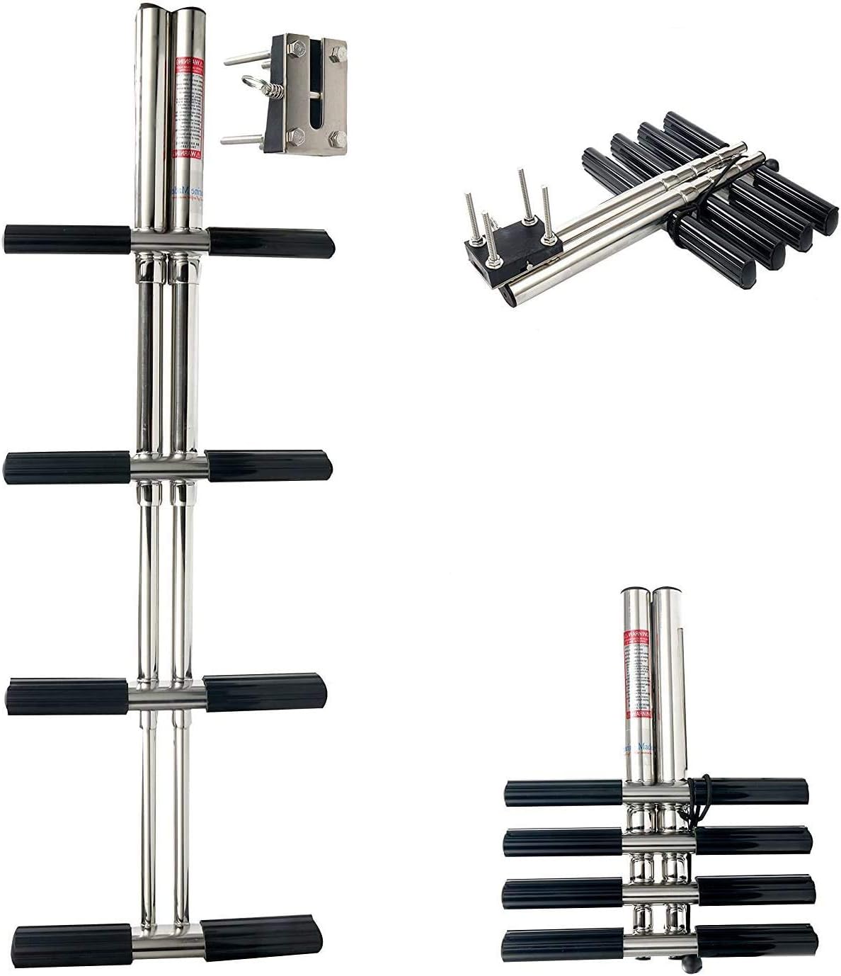 Yaemarine 4 Steps Boat Marine Dual Vertical Telescoping Tube Ladder, Stainless Steel Sport Diver Ladder, Dive Boat Ladder, Transom Diving Ladder, Boat Sport Dive Ladder, with Bracket & Non-Slip Plug