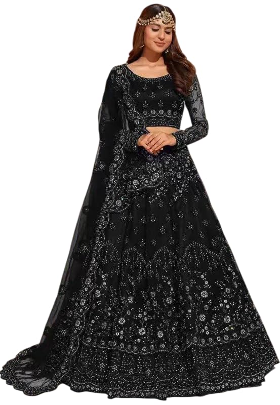 Buy MIGORA Women Heavy Net Semi-Stiched Embrodary Lehenga Choli with ...