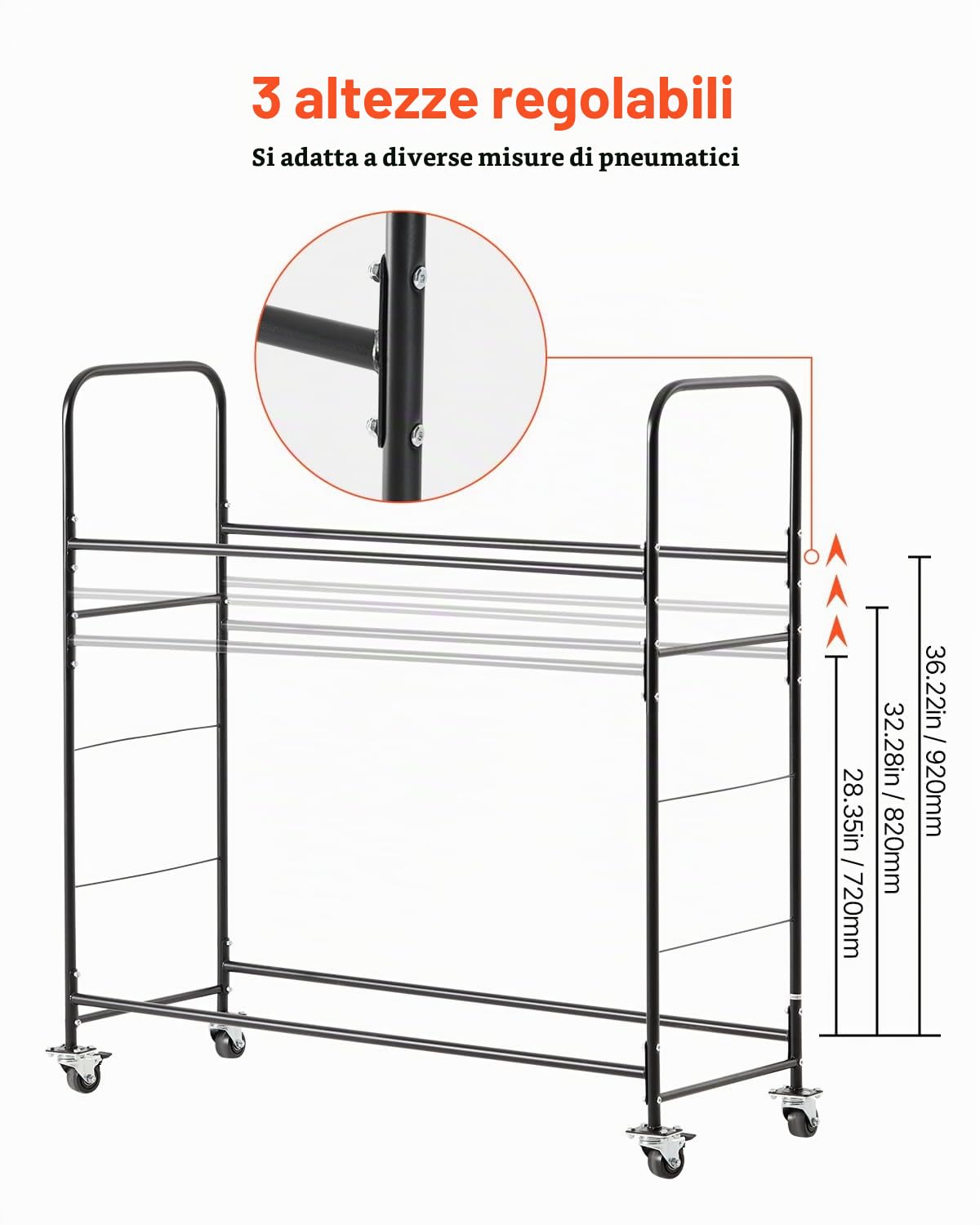 VEVOR Carrello Porta-Pneumatici con Ruote a 2 Ripiani, Rimorchio per Garage, Carrello Porta-Pneumatici in Acciaio con Copertura Protettiva Altezza Regolabile Contiene Fino a 12 Pneumatici Standard