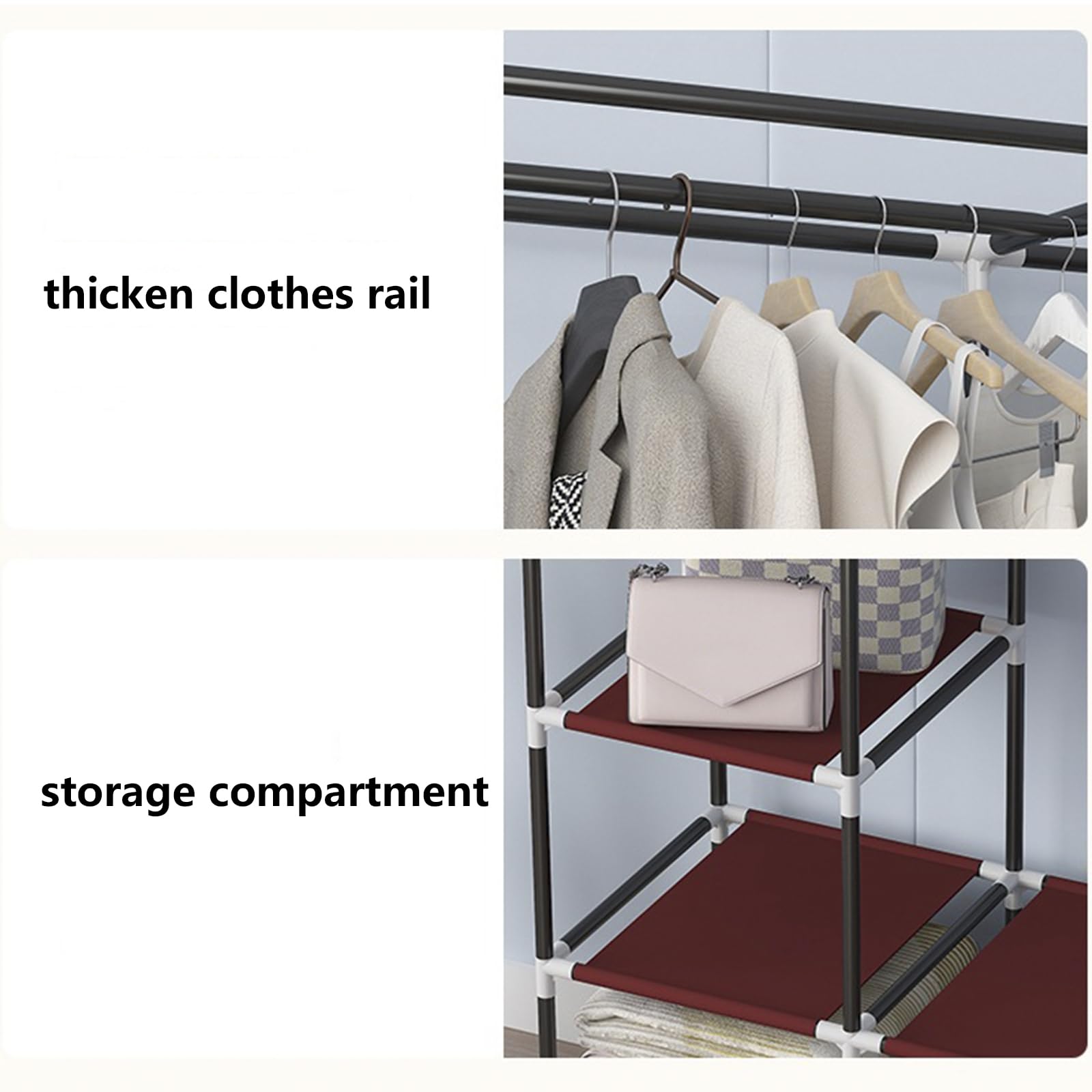 Armario de Tela Portátil, Armario Organizador de Ropa Plegable Modular con 1 Barras para Colgar & 12 Estantes, Ropero Resistente al Polvo para Dormitorio Pasillo, 128x45x175cm,Burgundy