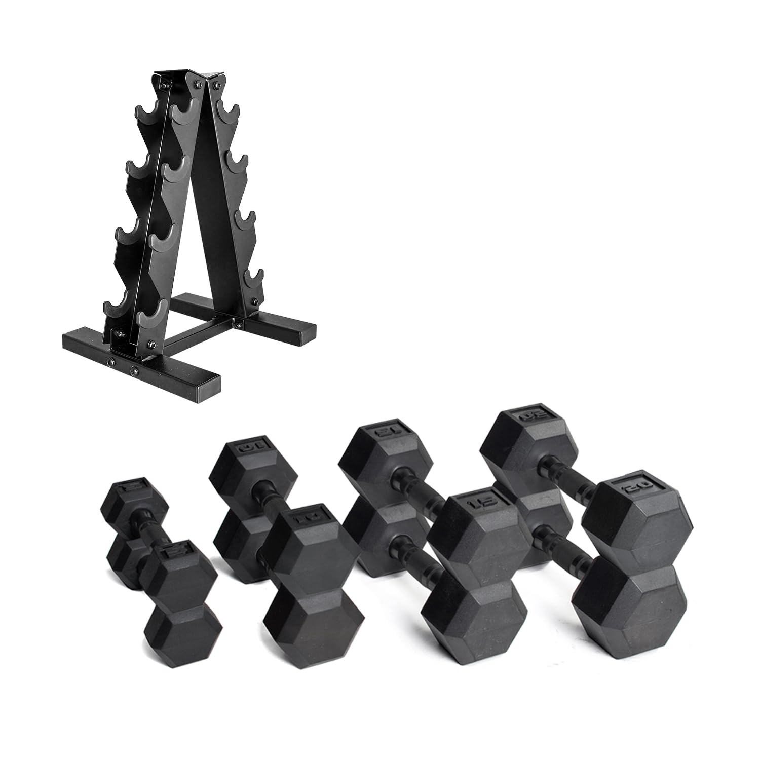 CAP Barbell Rubber Coated Dumbbell Weight Set with Vertical Rack 100 lb 150 lb and 210 lb Options