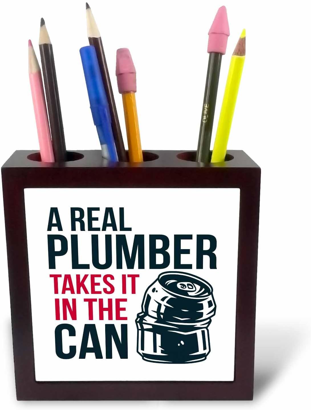 3dRose A Real Plumber Takes It in the Can 5 inch tile pen holder