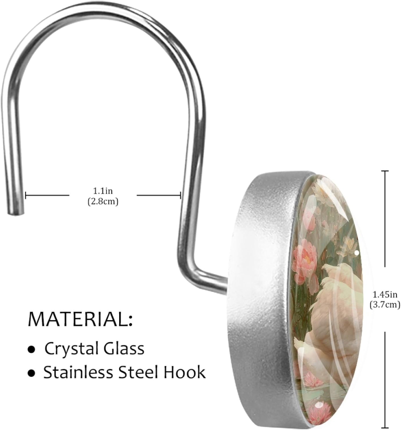 12 Packs Swans Shower Curtain Hooks, Stainless Steel Glass Shower Curtain Rings for Bathroom Decor, Metal Rustproof Curtain Rod Hooks
