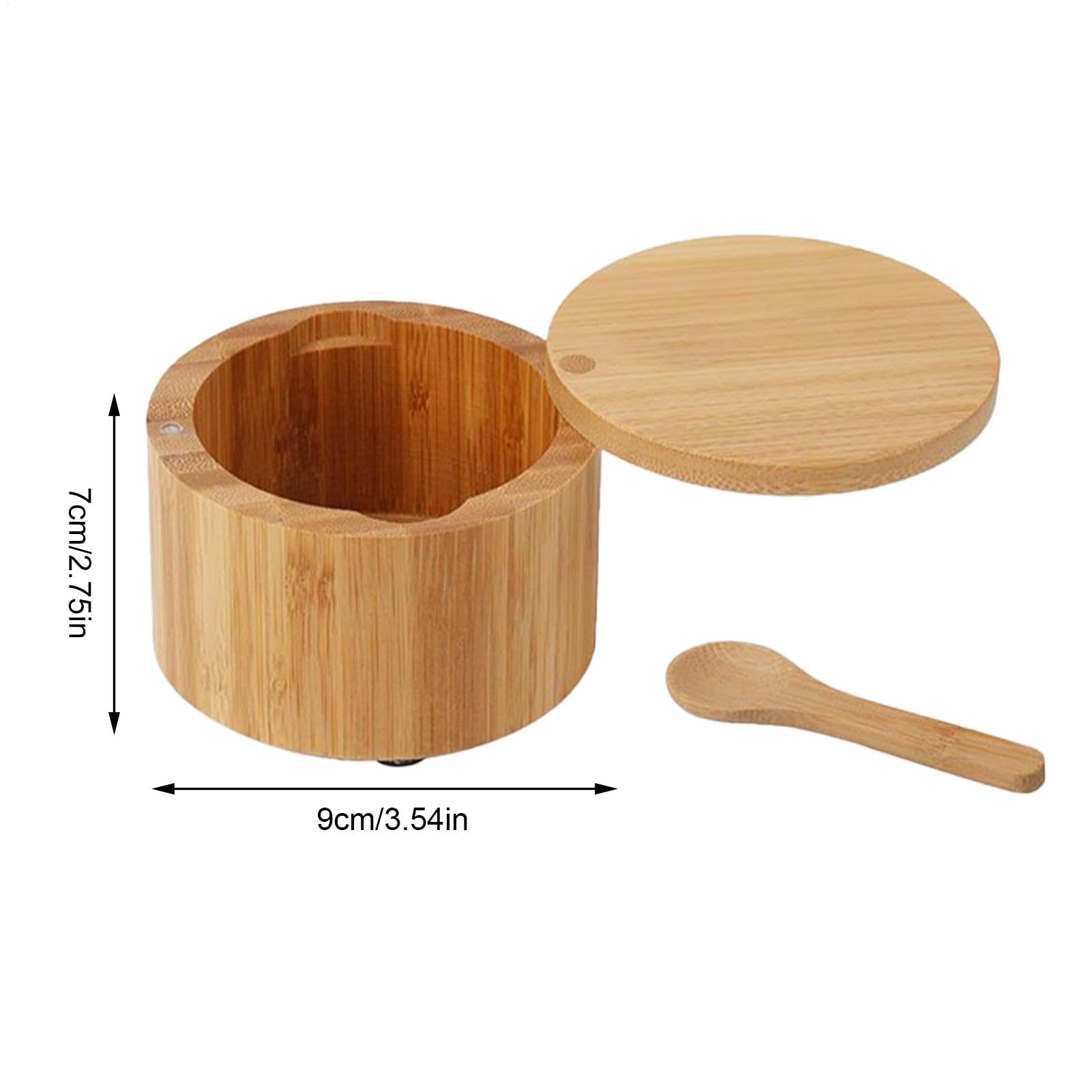 Generico Bodega de sal de madera de bambú, caja de sal de madera | Bodega de condimentos con cuchara - Tarro de cocina, cuencos de suger para restaurante y familia