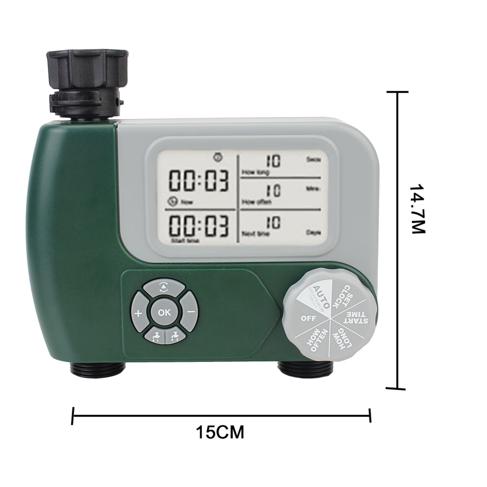 Cyfrowy minutnik wody, Timer Do Podlewania Programowalne Automatyczne Timery Cyfrowego Sterownika Ogrodowego Wąż I Kran Z 2 Wylotami Nawadniania do podlewania węża ogrodowego(Plastic Connectors)