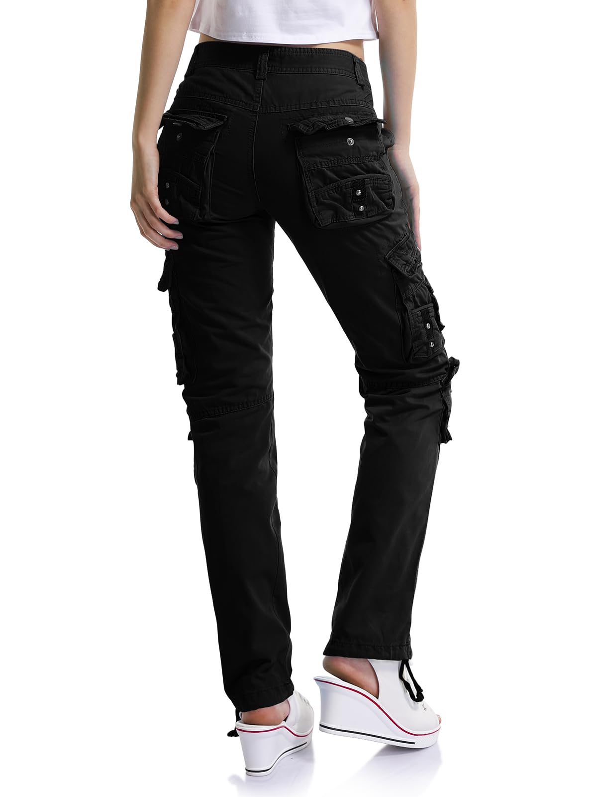 Aeslech Pantalones cargo de algodón para mujer, de cintura alta, para viajes, senderismo, Y2K, con múltiples bolsillos