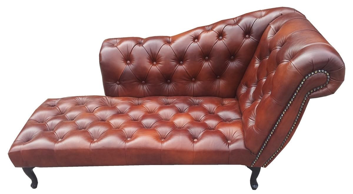 Casa Padrino Chesterfield Szezlong/Recamiere prawdziwa skóra ciemnobrązowa