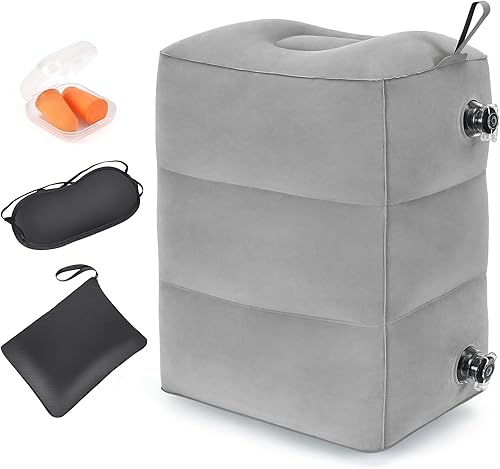 Almohada inflable para descanso de pies, almohada ajustable de 3 capas de altura, cama de avión para niños, artículos esenciales de viaje para