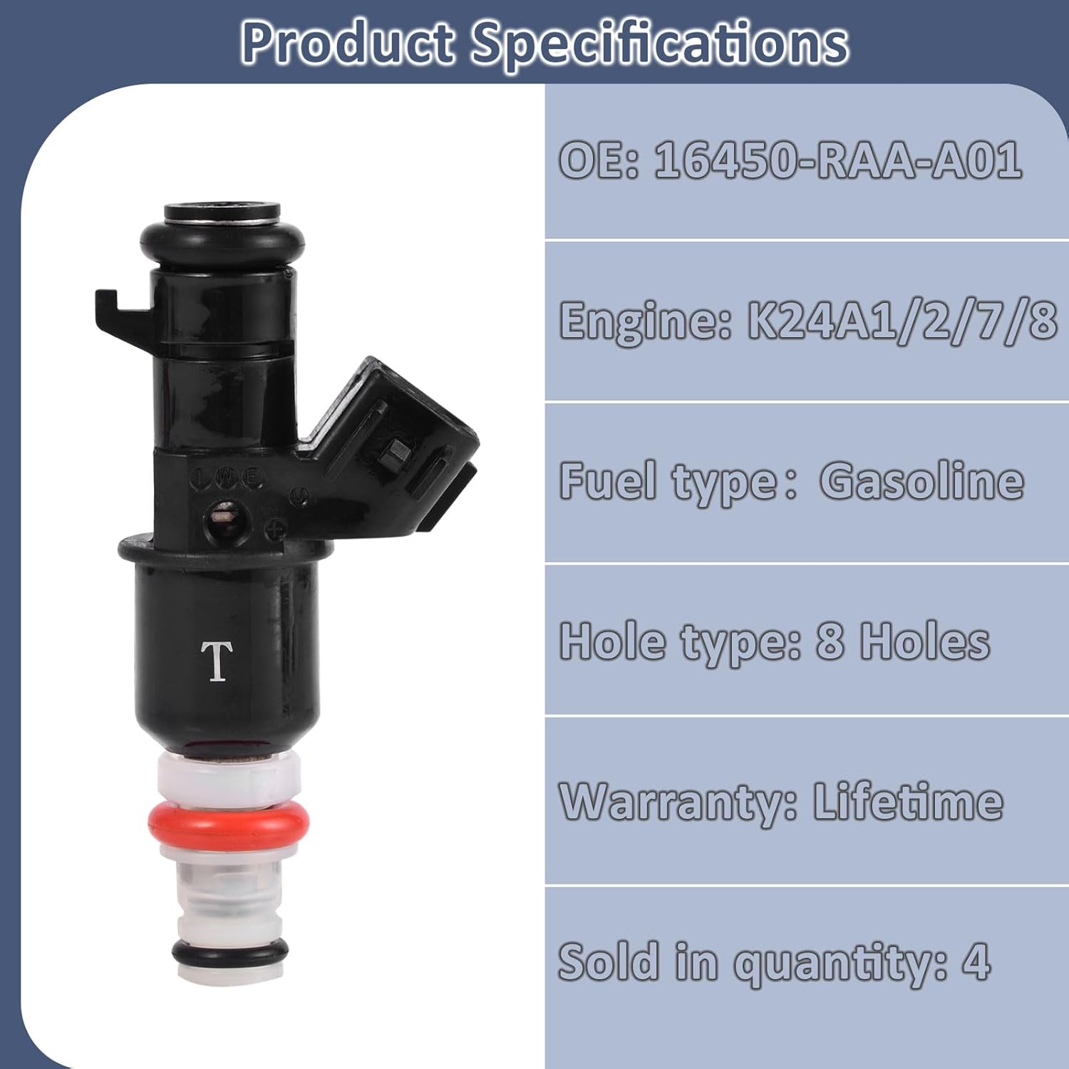 16450-RAA-A01 OE 2.4L Performance Fuel Injectors,Compatible with/Honda 2.4 Accord CR-V Element 2003 2004 2005 2006 2007 2008 2009 2010 2011 |8 Holes| |Set of 4|