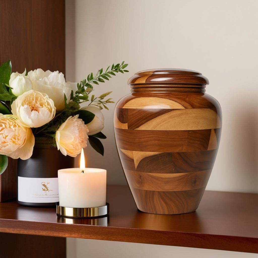 Urna de cremación grande de madera, conmemorativa hecha a mano para cenizas humanas, urna funeraria para adultos para hombres y mujeres (palisandro, grande (200 pulgadas cúbicas))