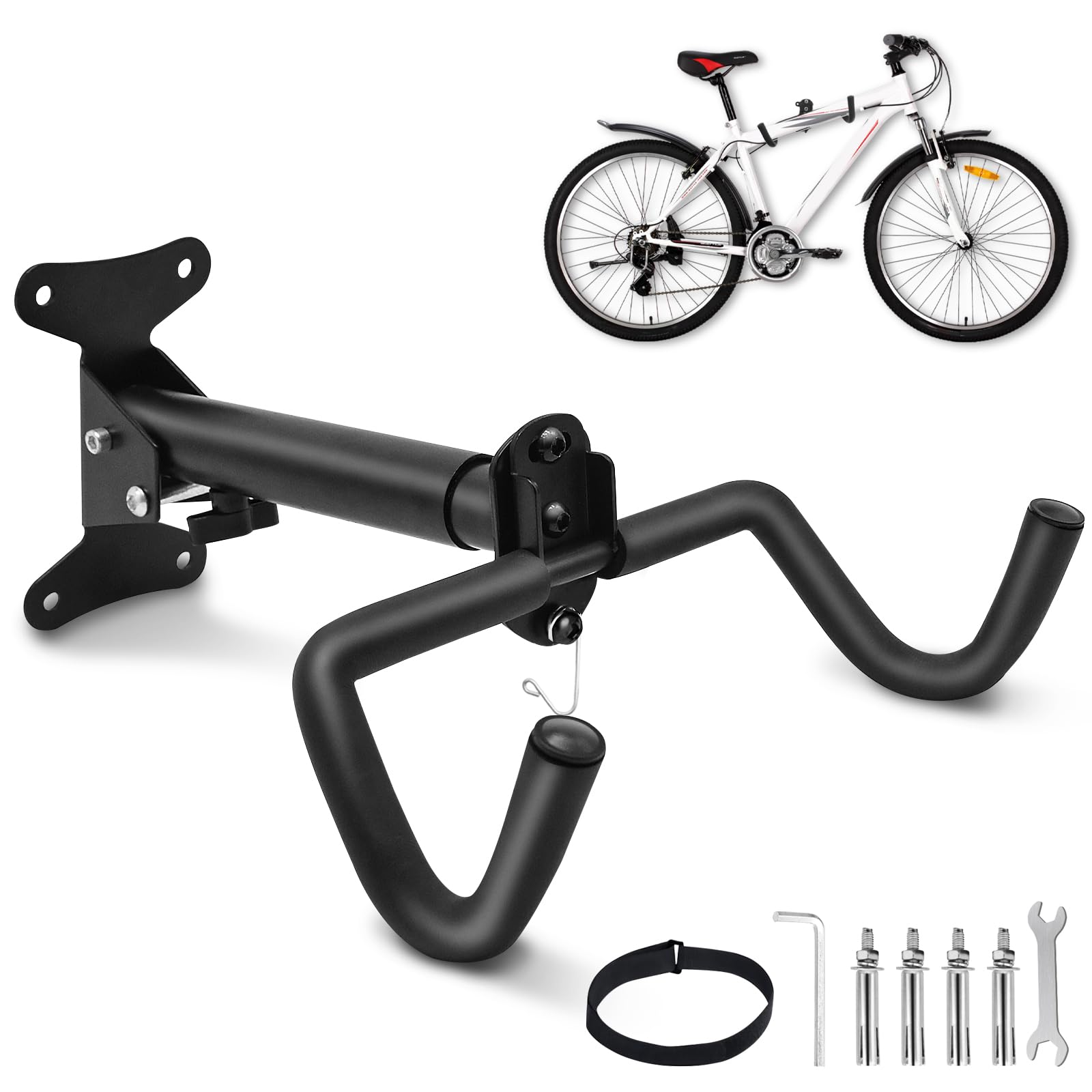 Soporte de Pared para Bicicleta, Plegable Colgador Bicicleta Pared con Gancho para Casco, Espuma Acolchada Capacidad de 30Kg Distancia Ajustables Colgar Bicicletas Pared para Garaje, Interior