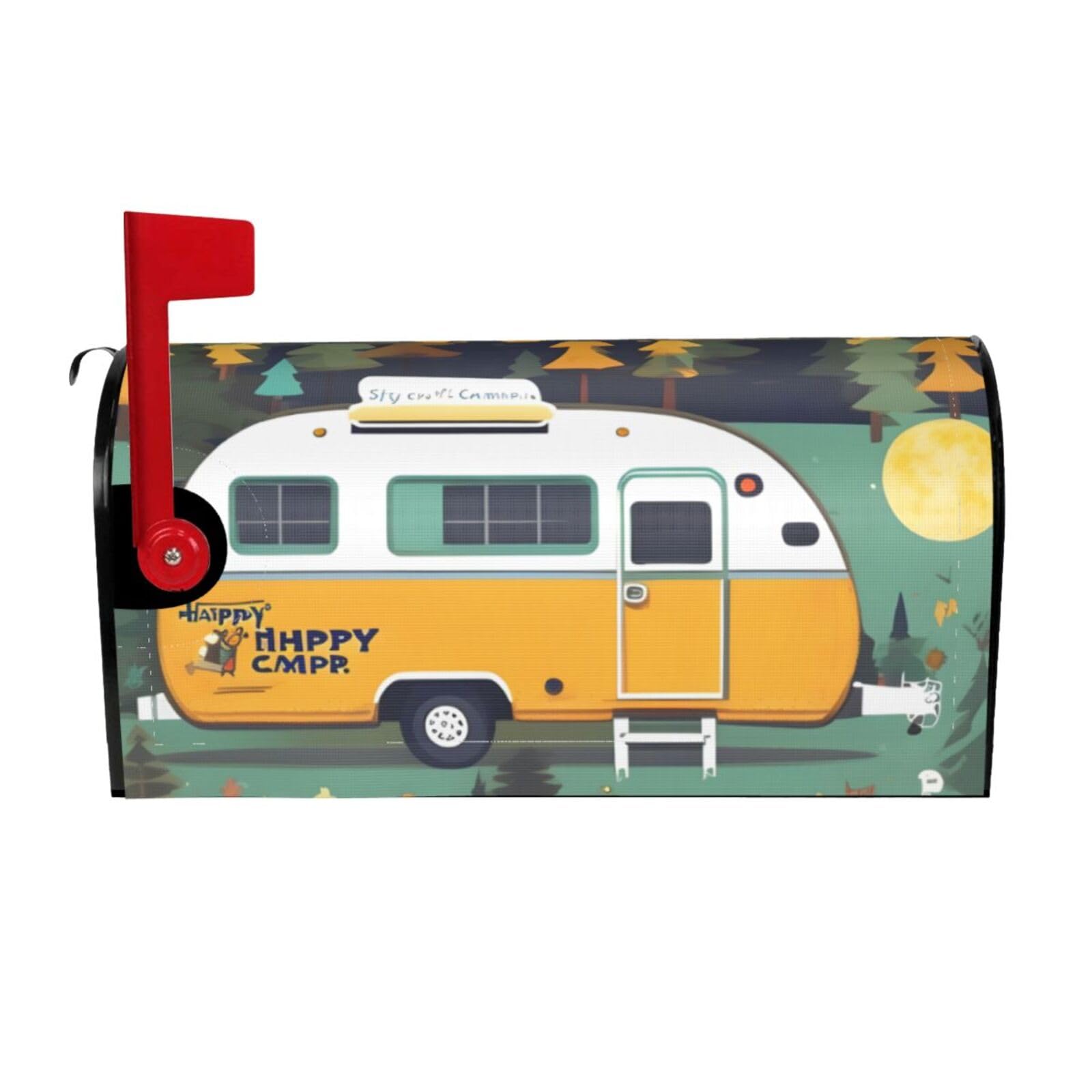 Happy Bus Campers Print Mailbox Cover Wraps Post Letter Box Cover Decor For Outside Garden Yard Farmhouse Home