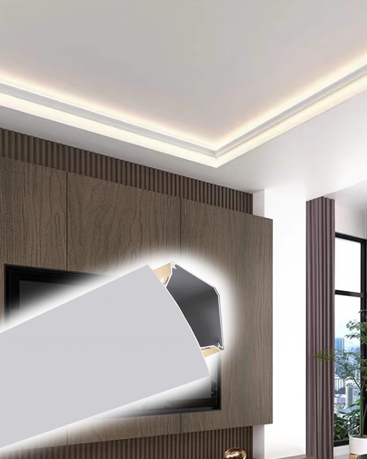 Moldura de remate de Techo, moldura de pladur para iluminación indirecta para Tiras LED, Perfil de Canal versátil para Dormitorio, Cocina, Hotel y Centro Comercial, Longitudes de 1 a 10 m, d