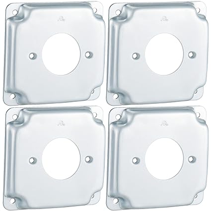 Copkim 4 Pcs Metal Receptacle Electrical Box Cover, Square Rectangle Exposed Outlet Junction Cover for 4 Inch Electrical Box(1.620 Inch Round)