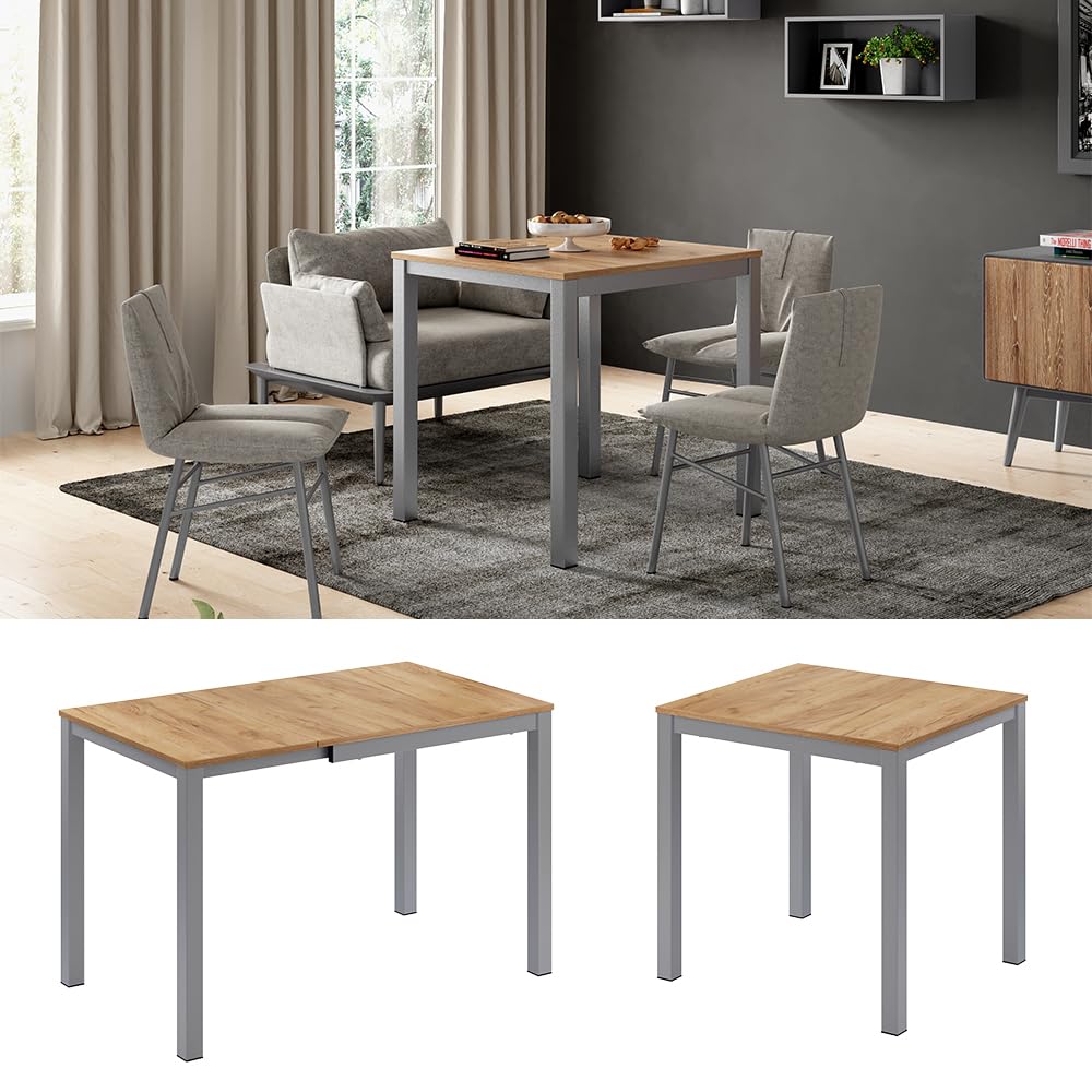 Vicco Table de Salle à Manger Granny, chêne/Gris, 120x70cm Extensible, avec Fonction d’Extension pour des Longueurs de Table Variables
