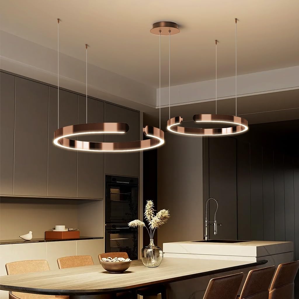 Moderne Hängelampe Ring LED-Pendelleuchte Tisch Esstisch Minimalistisches Hängeleuchte For Wohnzimmerlampe Aluminium Esszimmer Höhenverstellbar Lampen Rose Gold(40+60cm)