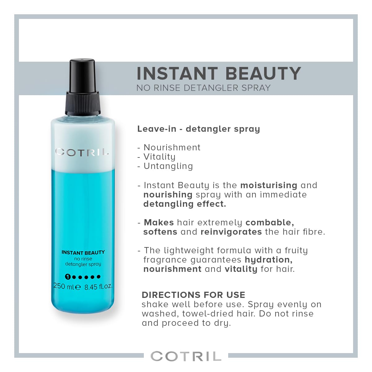 COTRIL Instant Beauty - No Rinse Detangler Hair Spray 250ml, Imported, The Product of Italy 3