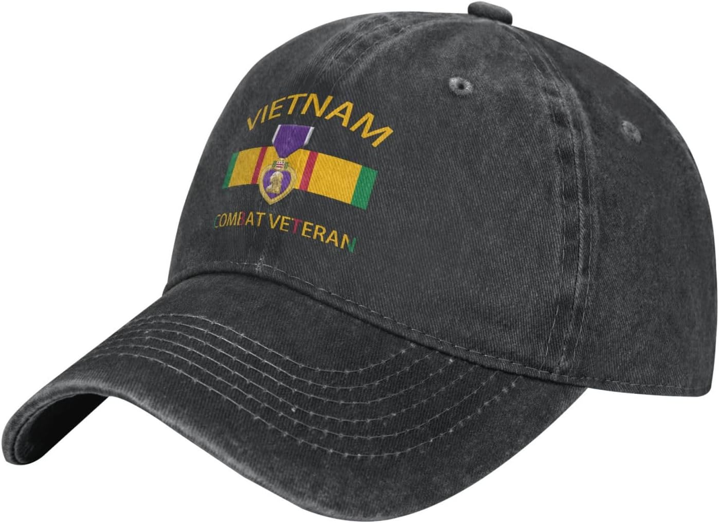 Vietnam Veteran Combat Wounded with Purple Heart Distressed Denim Ball Cap Retro Cool for Every Occasion