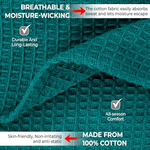 100% Cotton Blankets Queen Size for Bed - Waffle Weave Blankets for Summer, Lightweight and Breathable Soft Woven Blanket for Spring, (Teal, Queen (90" x 90")) - Image 5