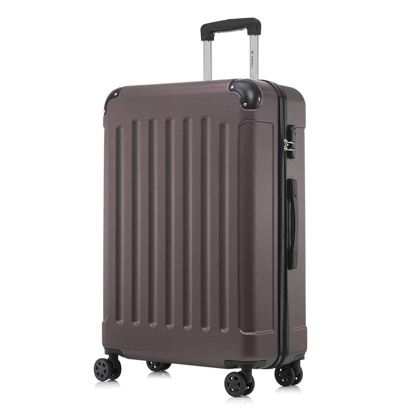 YONSLY Koffer Suitcase XL Braun, Trolley Reisekoffer, Rollkoffer Handgepäck mit 4 Rollen 360°, Hartschalenreisekoffer, Zahlenschloss, Weicher Gummigriff