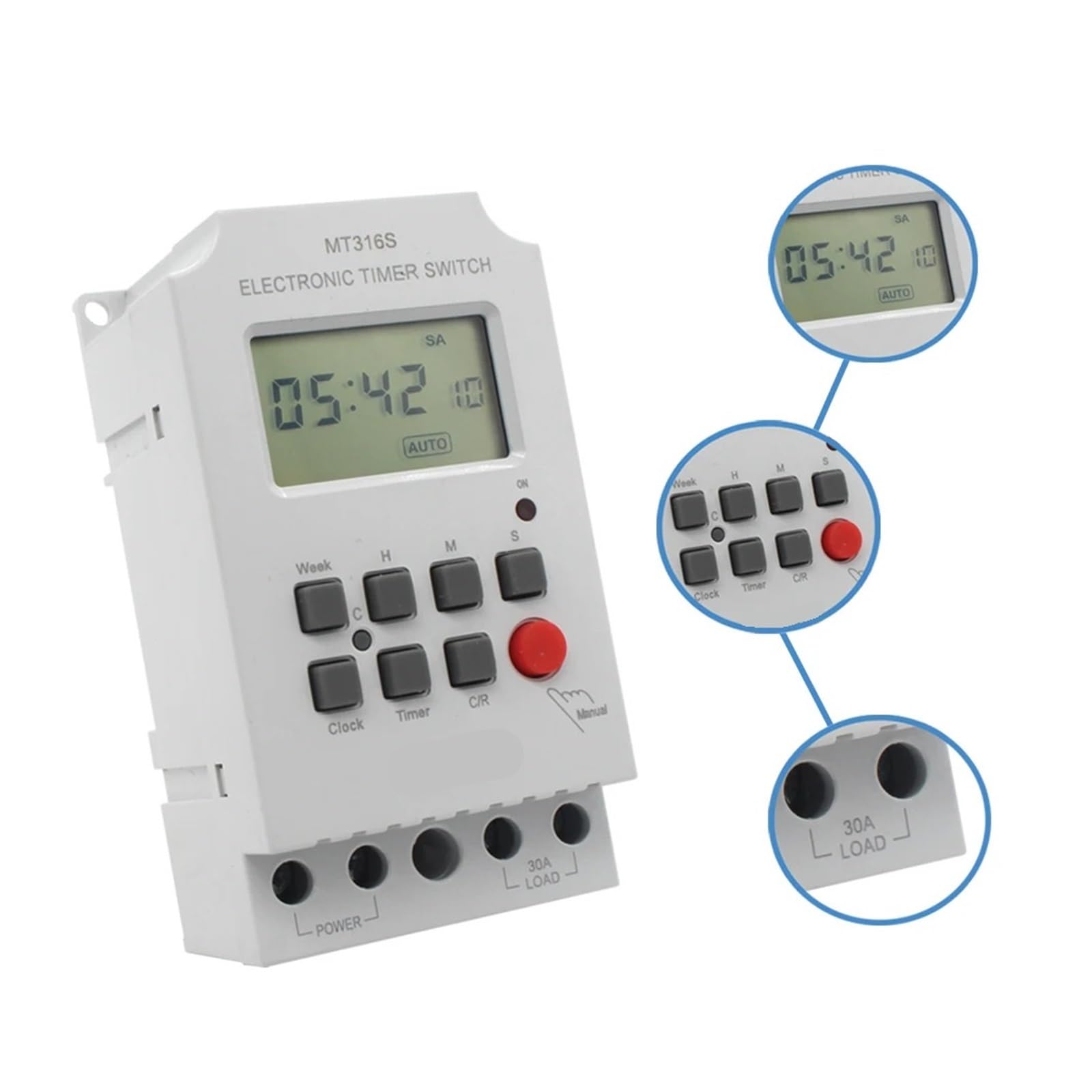 220 V 30 A MT316S Eingang, 7 Tage programmierbar, 24 Stunden Timer-Schalter, Zeitrelais-Ausgang