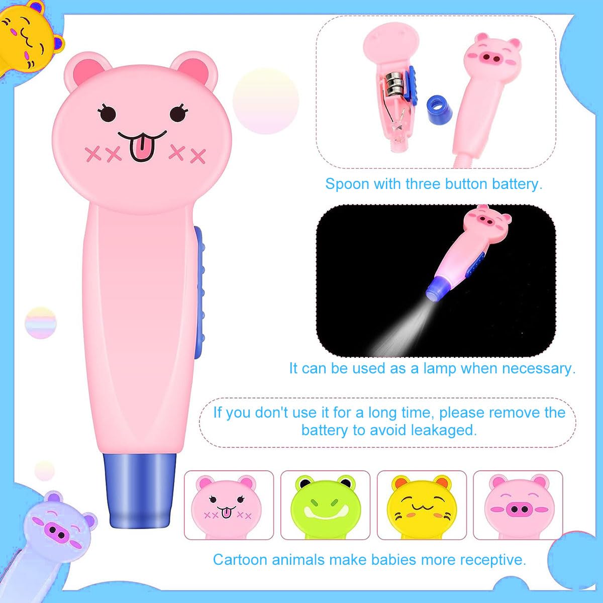 Cuillère de Nettoyant Oreille Lumineux, Ear Curette LED, Curette Oreille Enfant, Cuillère de Nettoyage de Nettoyage avec Lumière Cuillère Creuser Outil de Soins de L'oreille pour Enfant Adulte