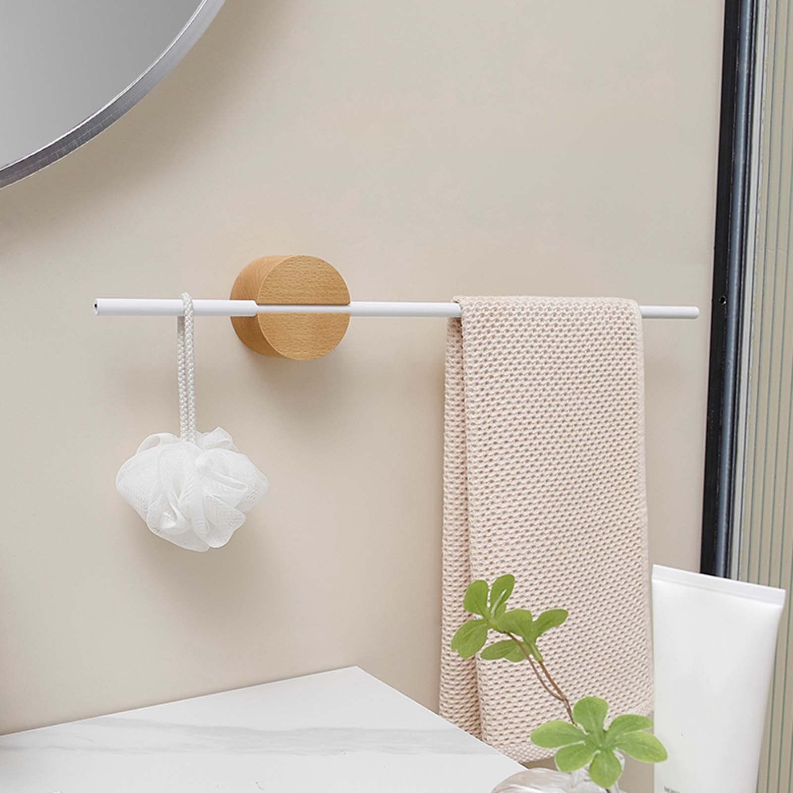 Toallero adhesivo montado en la pared para baño, sin taladrar, sin madera/aluminio, color negro, 40 cm