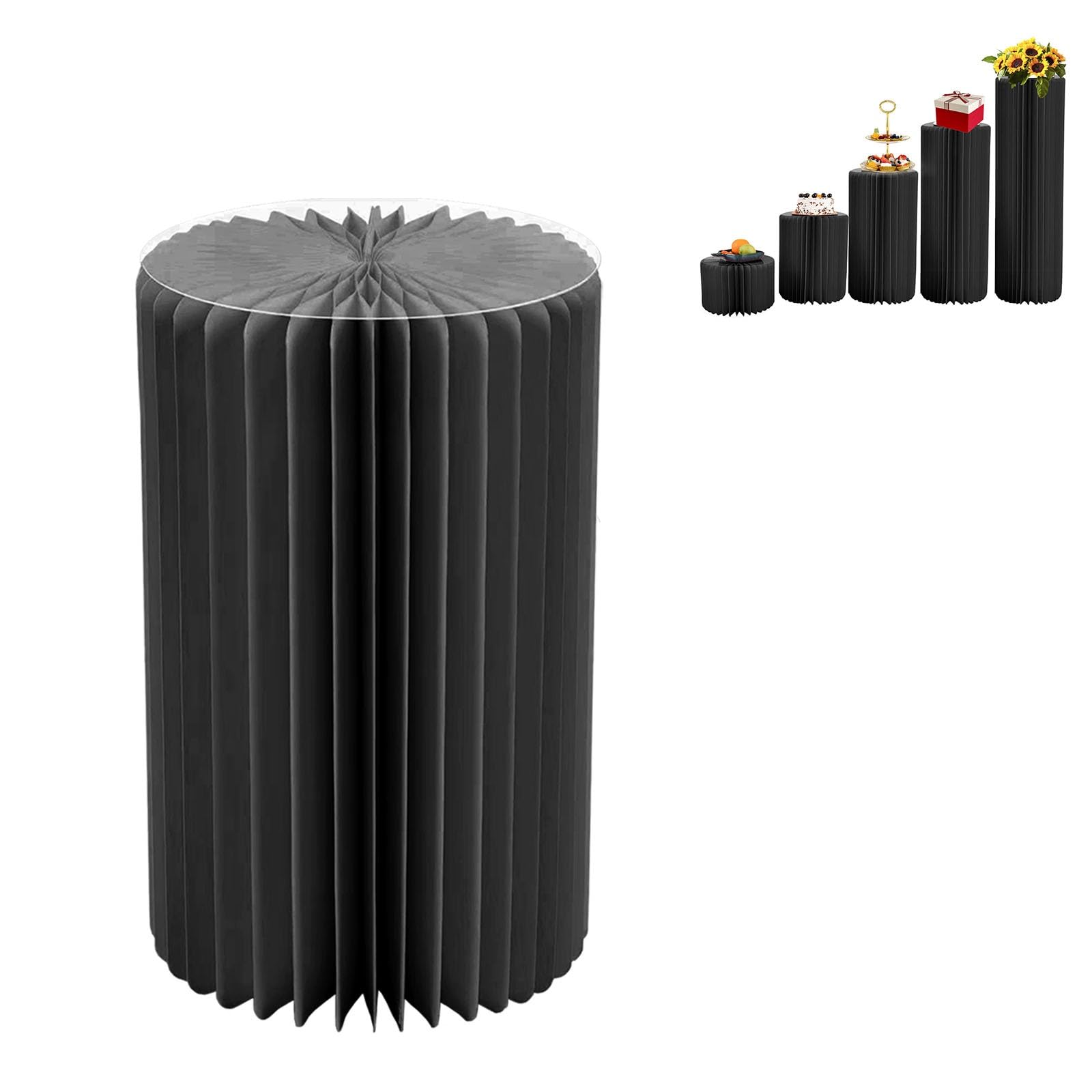 Papierowe stojaki na filary, Przenośny, składany stojak cylindryczny z tektury, wielokolorowy, różne wysokości, idealny na imprezę(Black,H 60cm)