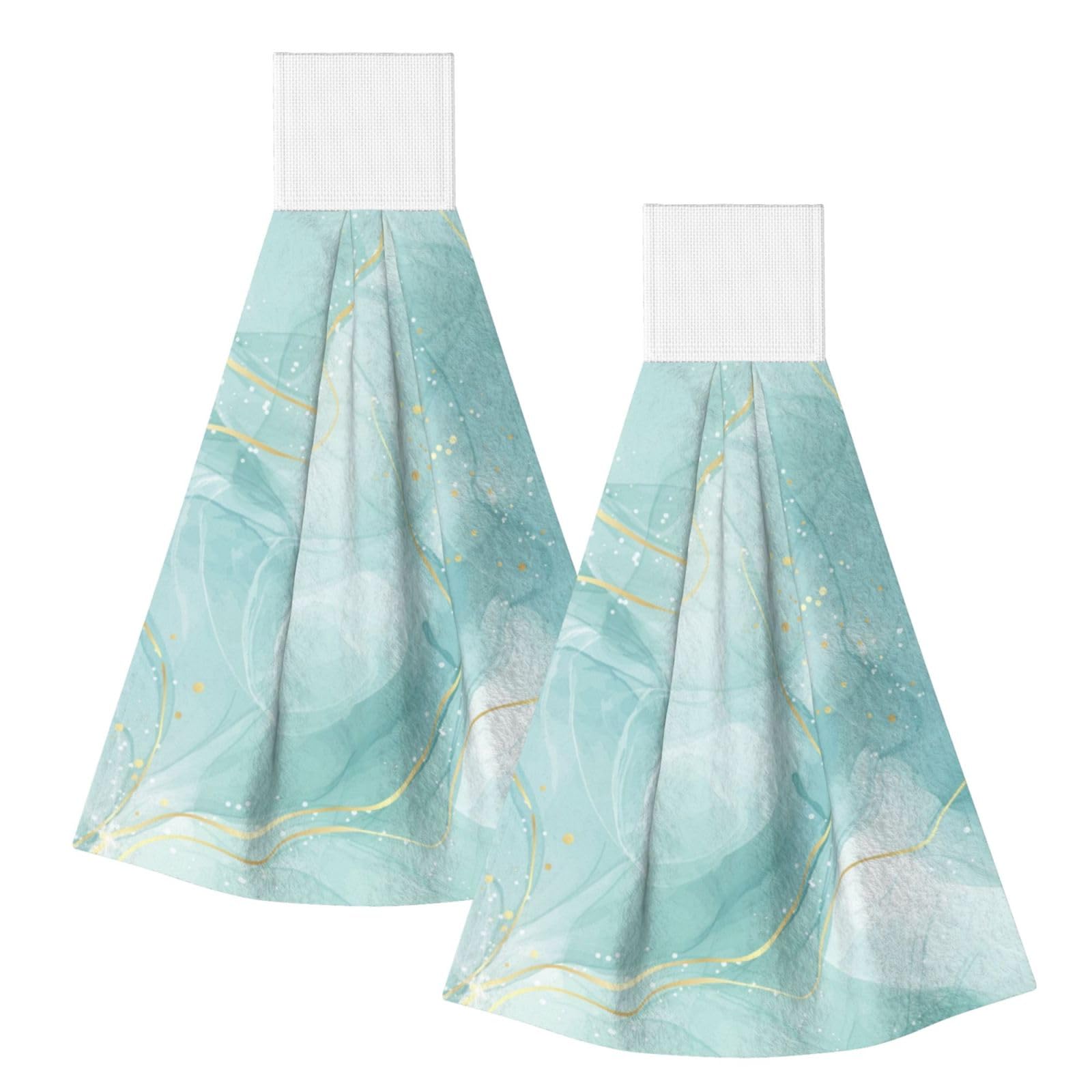 DOPKLNA Pastel Mint Green Marble, 2 Pcs Hanging Coral Fiber Hand Towels for Bathroom, Absorbent Kitchen Towels