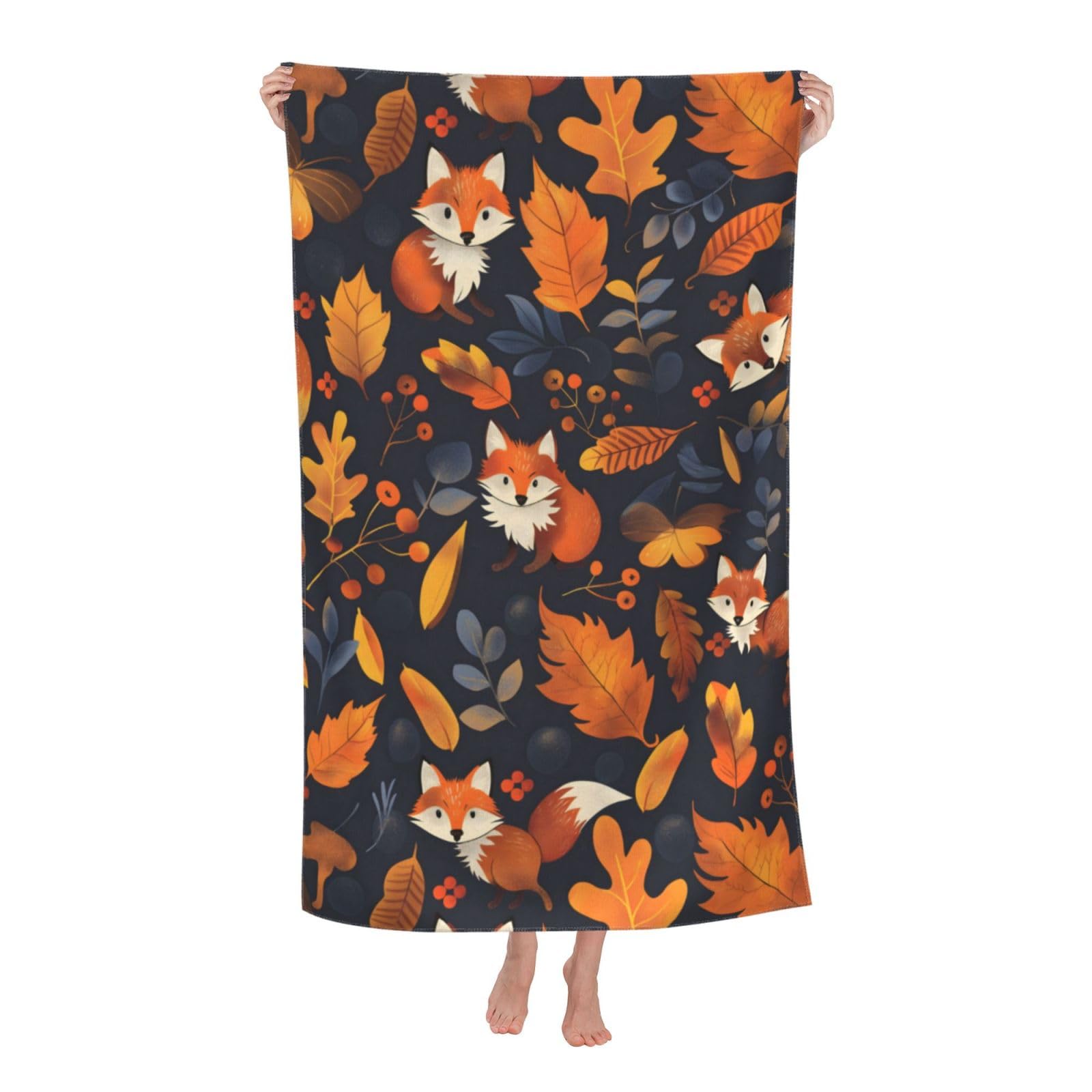 HLBSDM Autumn Fox Beach Towel 31inx51in Animal Sand Free Microfiber Bath Towel Ultra Soft Quick Dry Pool Towel Absorbent Towel Lightweight Towel for Swimming Bathroom Decor