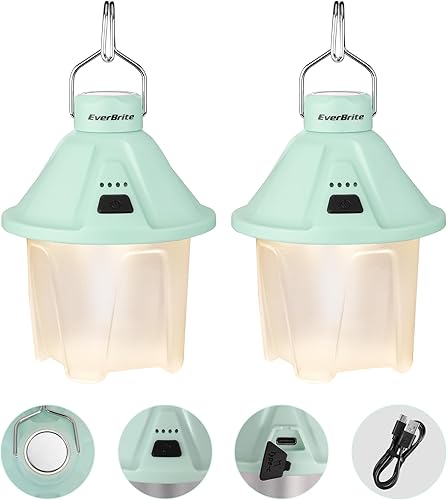 EverBrite Linterna de campamento de 450 lúmenes, linterna de campamento recargable USB C con parte superior magnética y gancho para colgar, 5 modos
