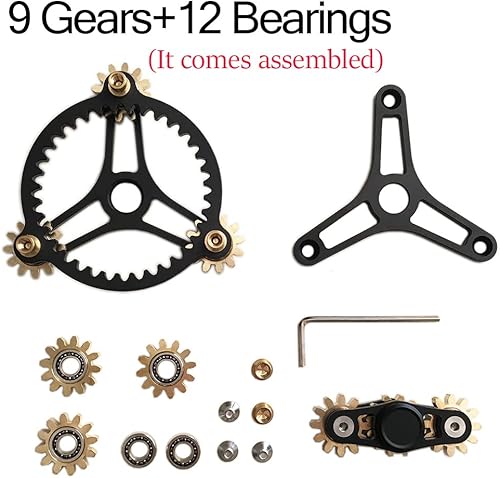 Miniatura 4 de Fidget Spinner de latón puro, engranajes, giroscopio, juguete de metal para bricolaje de mano, giros de mucho tiempo, meditación EDC, enfoque,