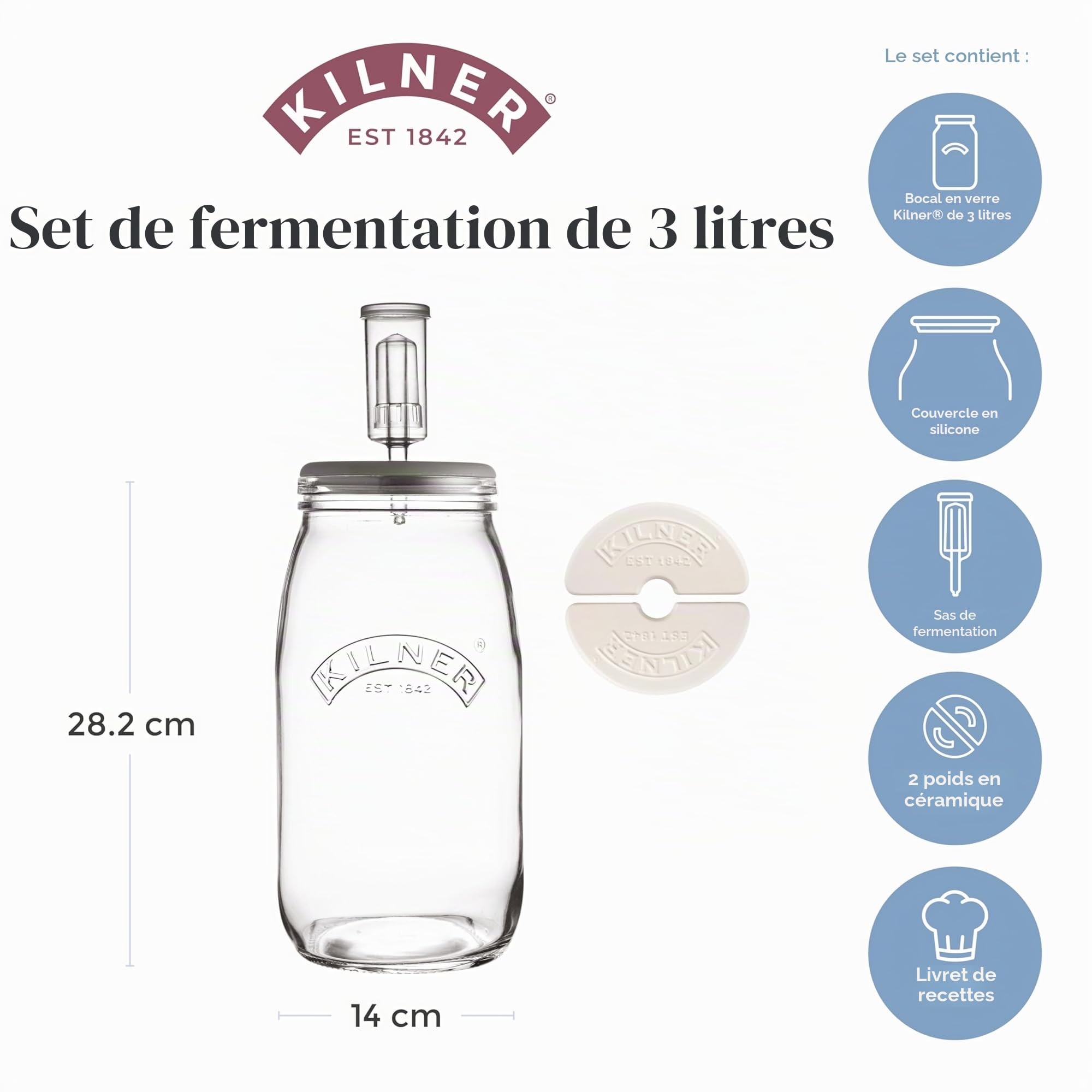 Kilner - Lot de Pots de Fermentation. 3L Fermentation : 3 l, Claire